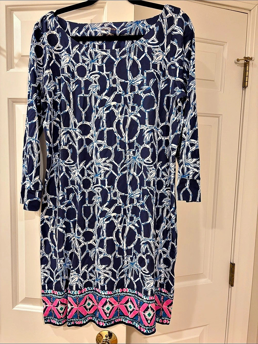 Lilly Pulitzer Geometric Print Long Sleeve Dress in Blue, White & Pink NWOT